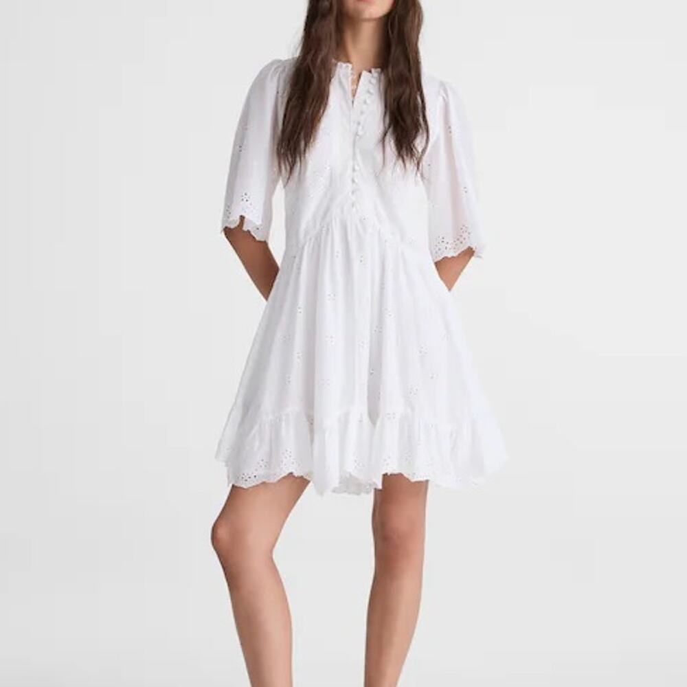 Madewell Eyelet Flutter Sleeve Cotton Mini Dress White Size 8 NWT